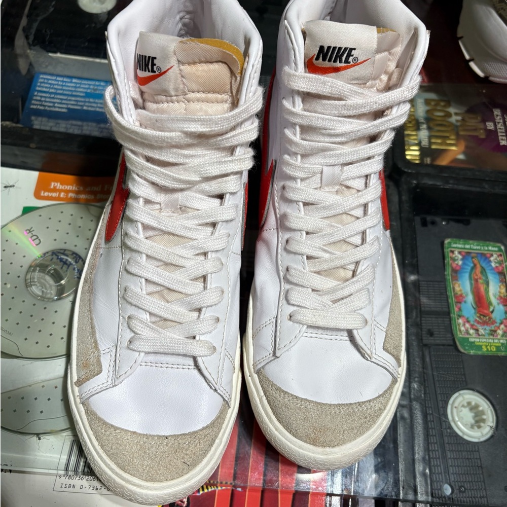 Nike White and Red High-Top Athletic Shoes